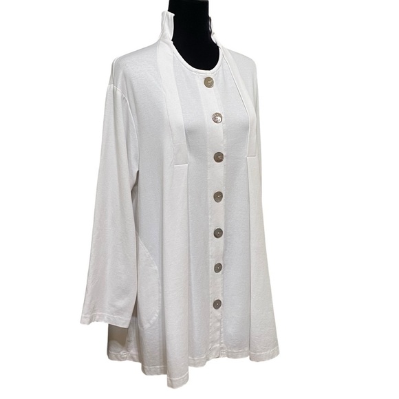 North Star Base White Button Front Lagenlook Minimalist Cardigan Sweater Medium - Picture 2 of 8
